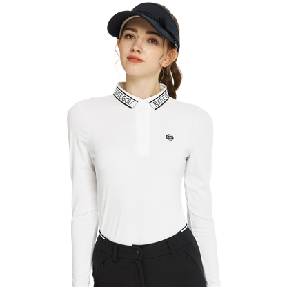 BLKTEE針織緹花領長袖上衣(白)