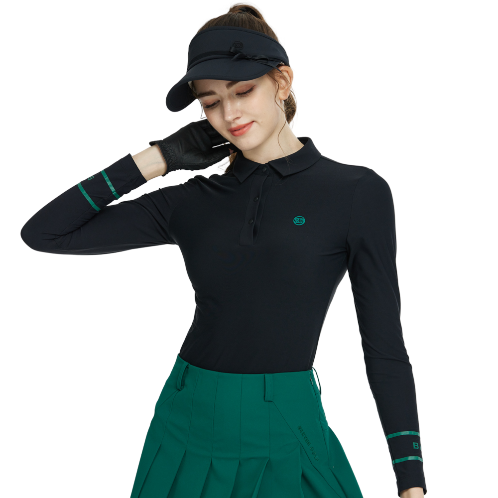 BLKTEE翻領磨毛長袖上衣(黑)