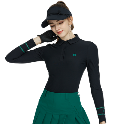 BLKTEE翻領磨毛長袖上衣(黑)