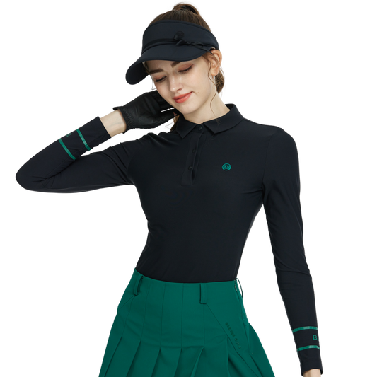 BLKTEE翻領磨毛長袖上衣(黑)