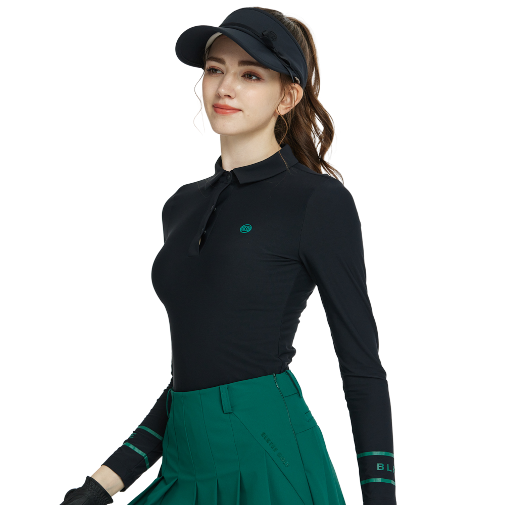 BLKTEE翻領磨毛長袖上衣(黑)