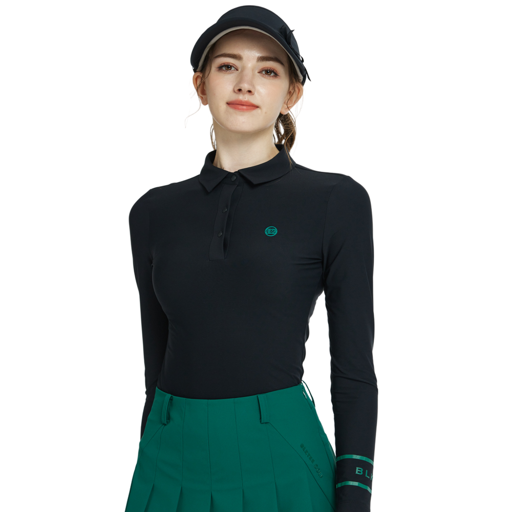 BLKTEE翻領磨毛長袖上衣(黑)