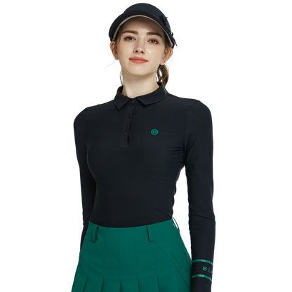 BLKTEE翻領磨毛長袖上衣(黑)