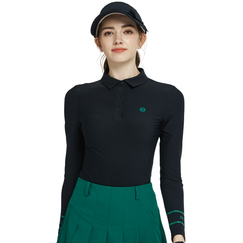 BLKTEE翻領磨毛長袖上衣(黑)