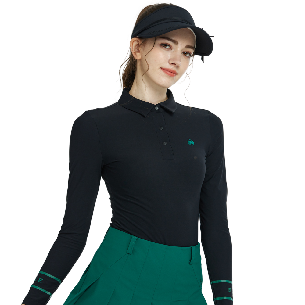 BLKTEE翻領磨毛長袖上衣(黑)