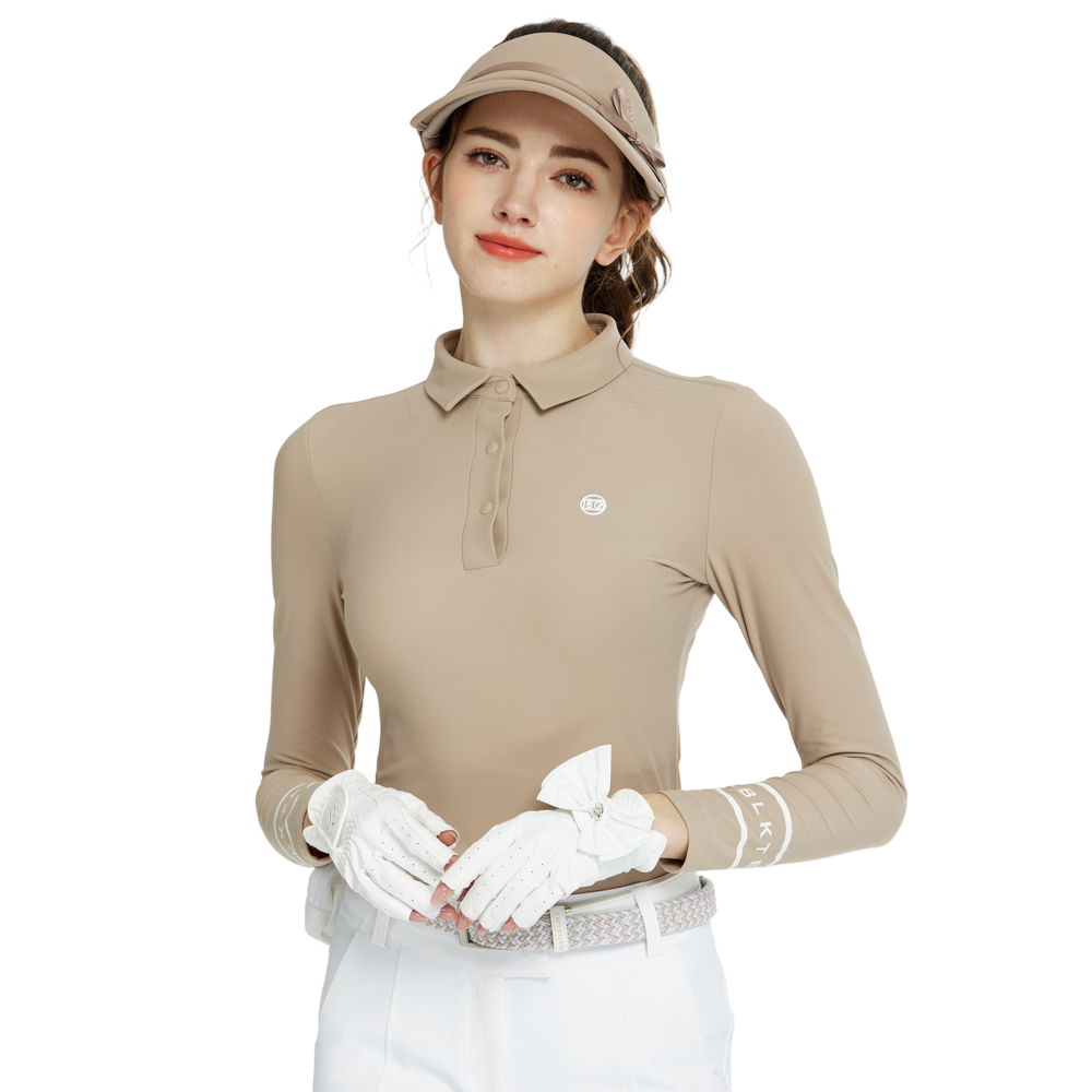 BLKTEE翻領磨毛長袖上衣(卡其)