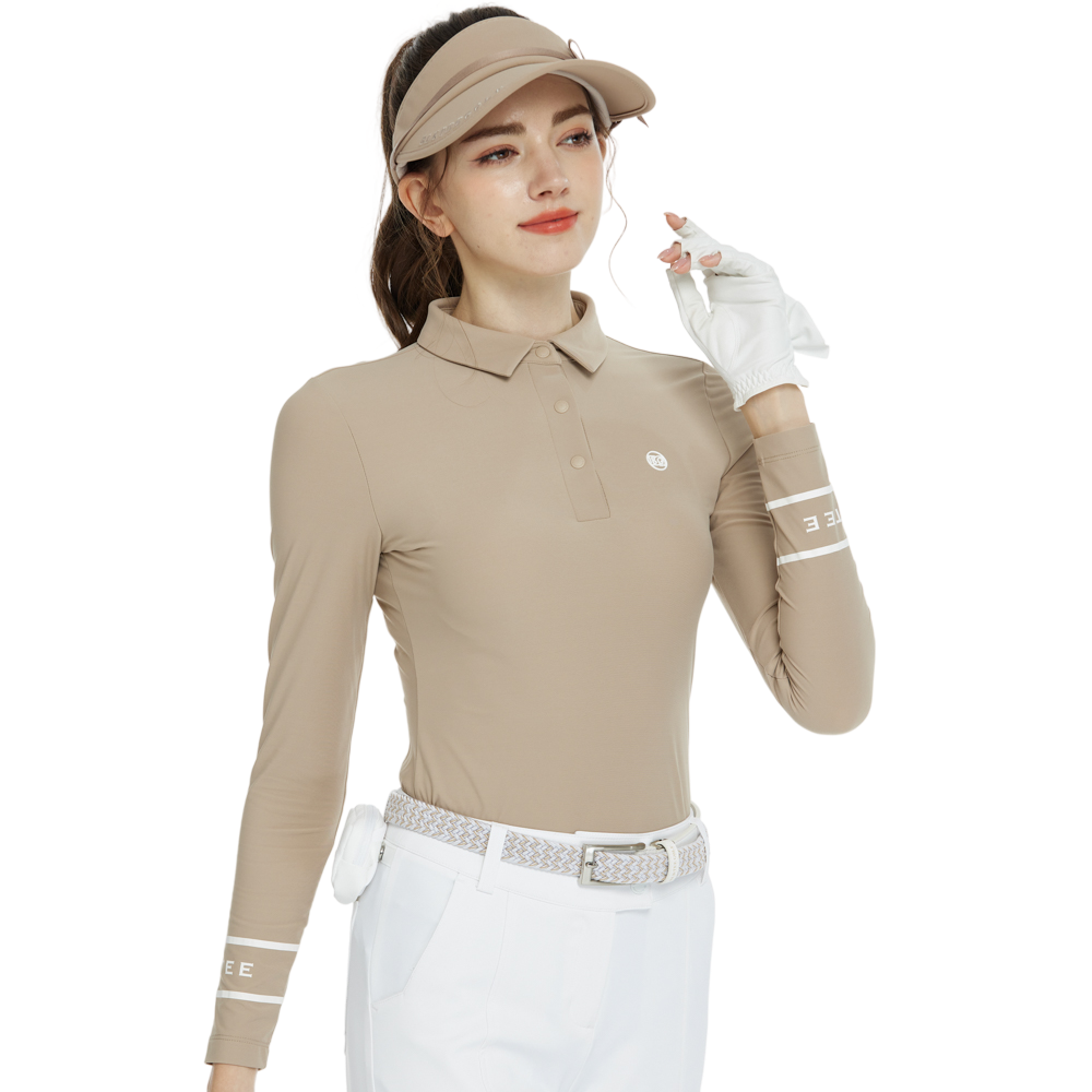 BLKTEE翻領磨毛長袖上衣(卡其)