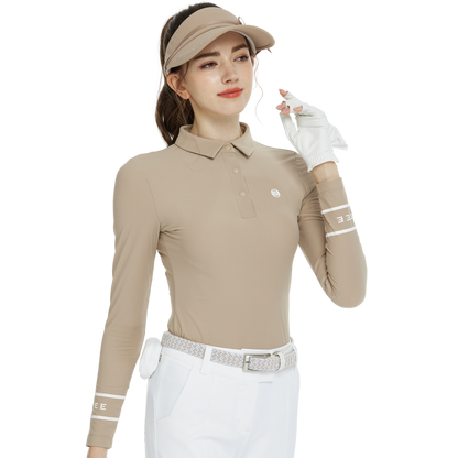 BLKTEE翻領磨毛長袖上衣(卡其)