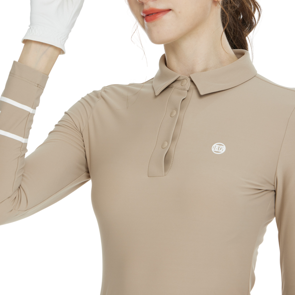 BLKTEE翻領磨毛長袖上衣(卡其)