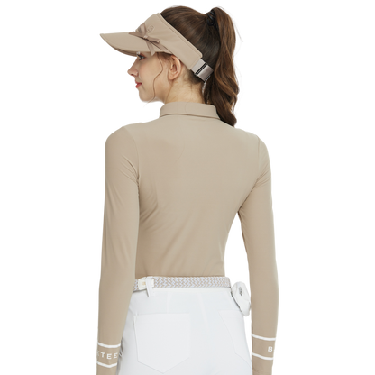 BLKTEE翻領磨毛長袖上衣(卡其)