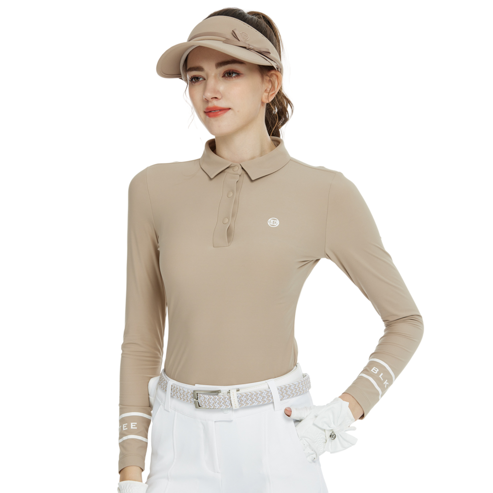 BLKTEE翻領磨毛長袖上衣(卡其)