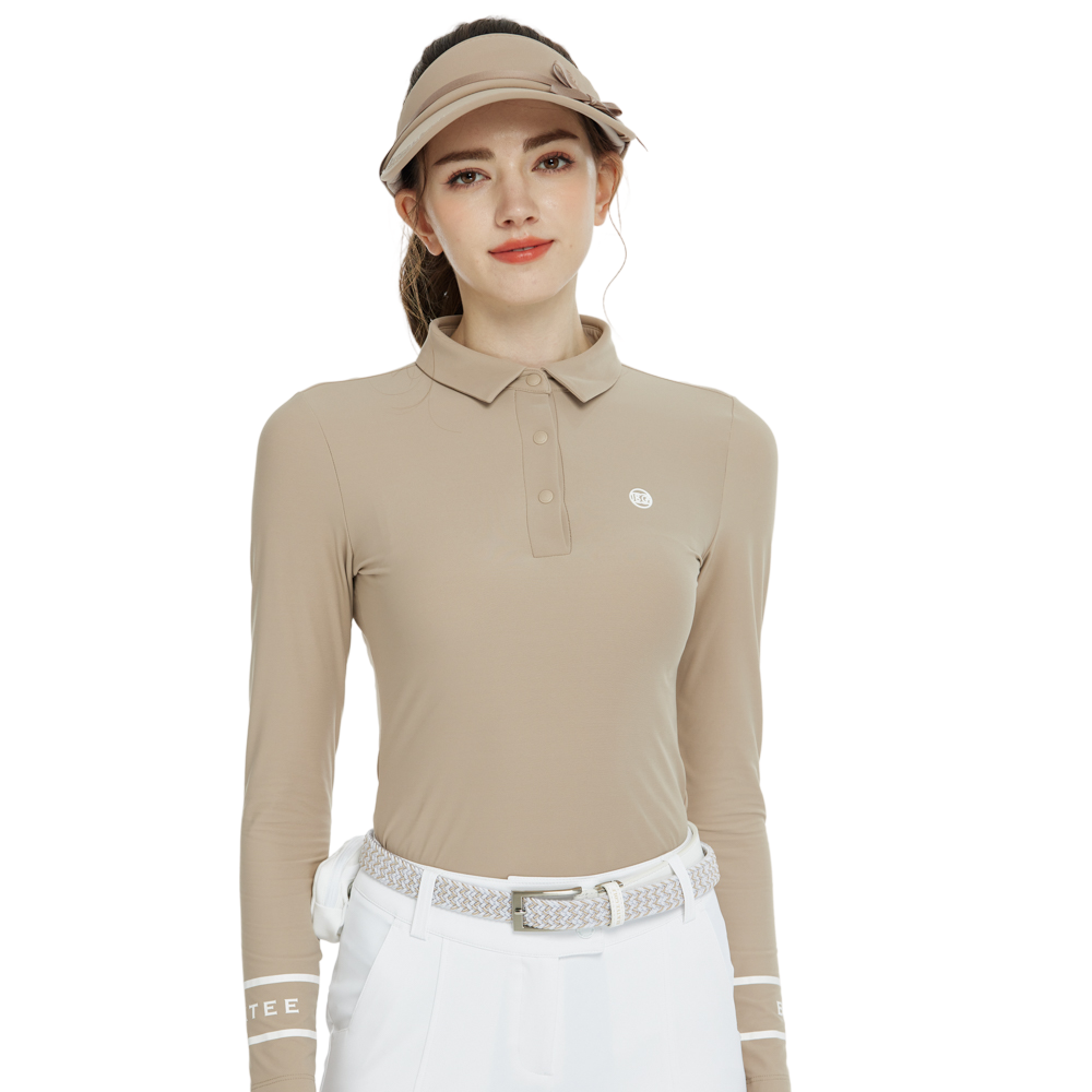 BLKTEE翻領磨毛長袖上衣(卡其)