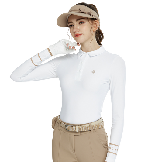 BLKTEE翻領磨毛長袖上衣(白)