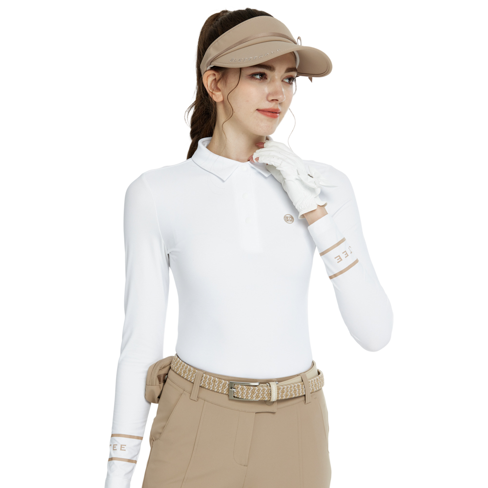 BLKTEE翻領磨毛長袖上衣(白)