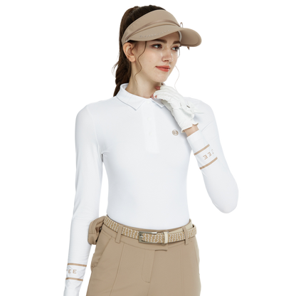 BLKTEE翻領磨毛長袖上衣(白)