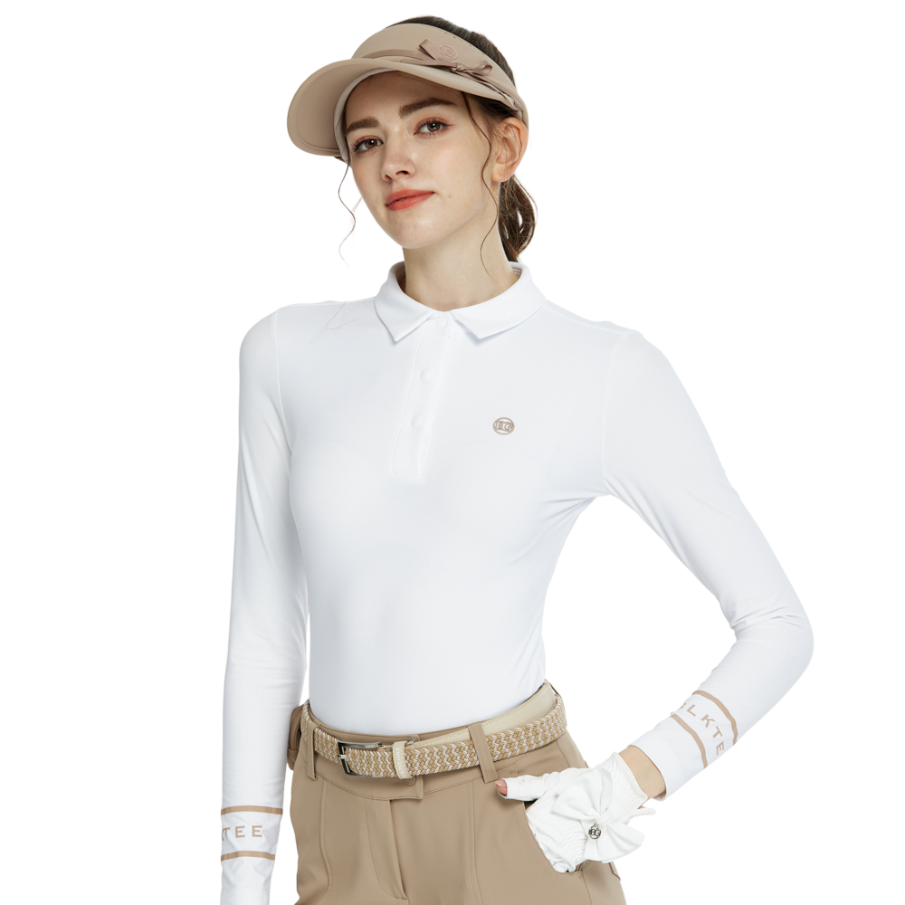 BLKTEE翻領磨毛長袖上衣(白)