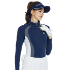 BLKTEE拉鍊立領拼色長袖上衣(寶藍)