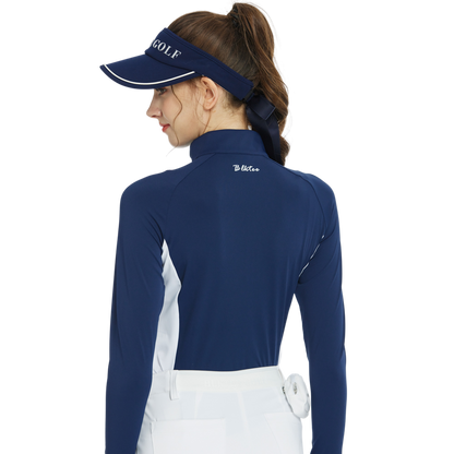 BLKTEE拉鍊立領拼色長袖上衣(寶藍)