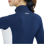Baju lengan panjang berkolar berdiri berzip berwarna blok (biru diraja)
