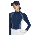 Baju lengan panjang berkolar berdiri berzip berwarna blok (biru diraja)