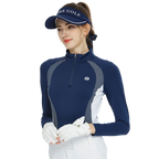 BLKTEE拉鍊立領拼色長袖上衣(寶藍)