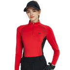 BLKTEE拉鍊立領拼色長袖上衣(紅)