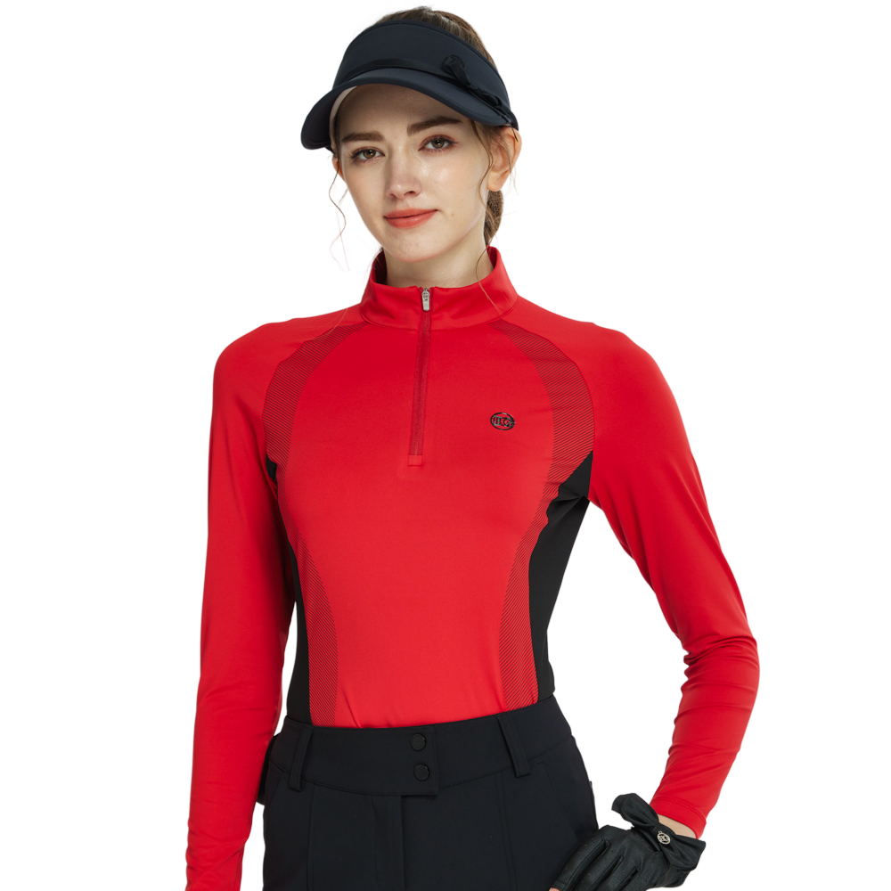 BLKTEE拉鍊立領拼色長袖上衣(紅)