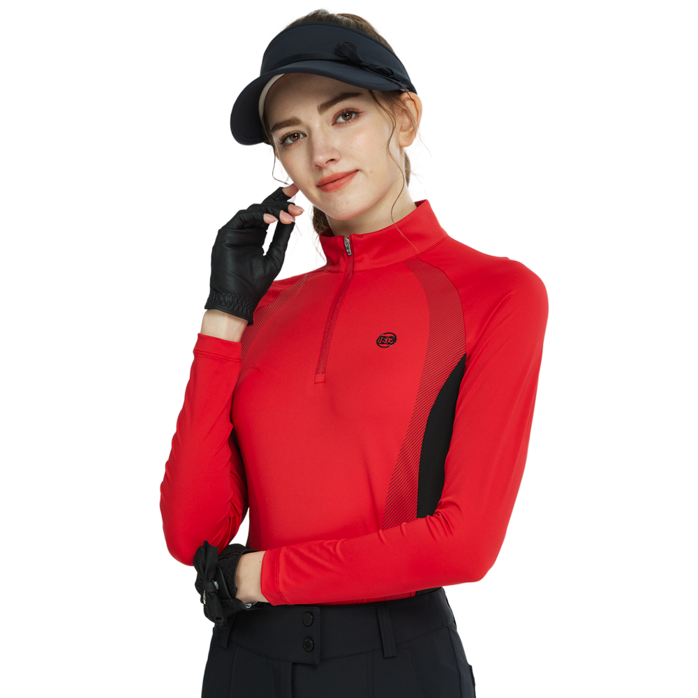 BLKTEE拉鍊立領拼色長袖上衣(紅)