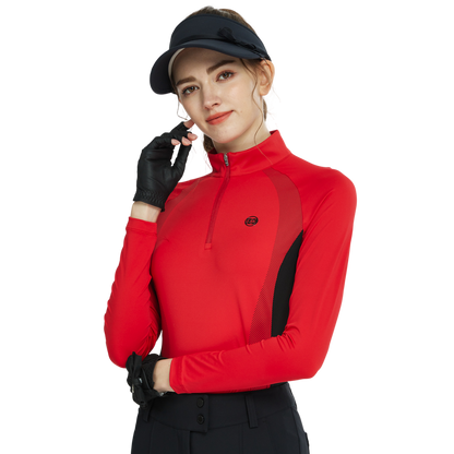 BLKTEE拉鍊立領拼色長袖上衣(紅)