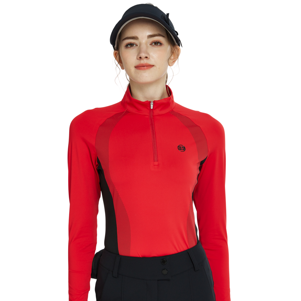 BLKTEE拉鍊立領拼色長袖上衣(紅)