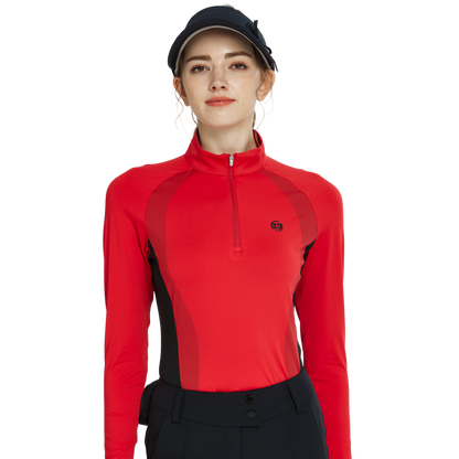 BLKTEE拉鍊立領拼色長袖上衣(紅)