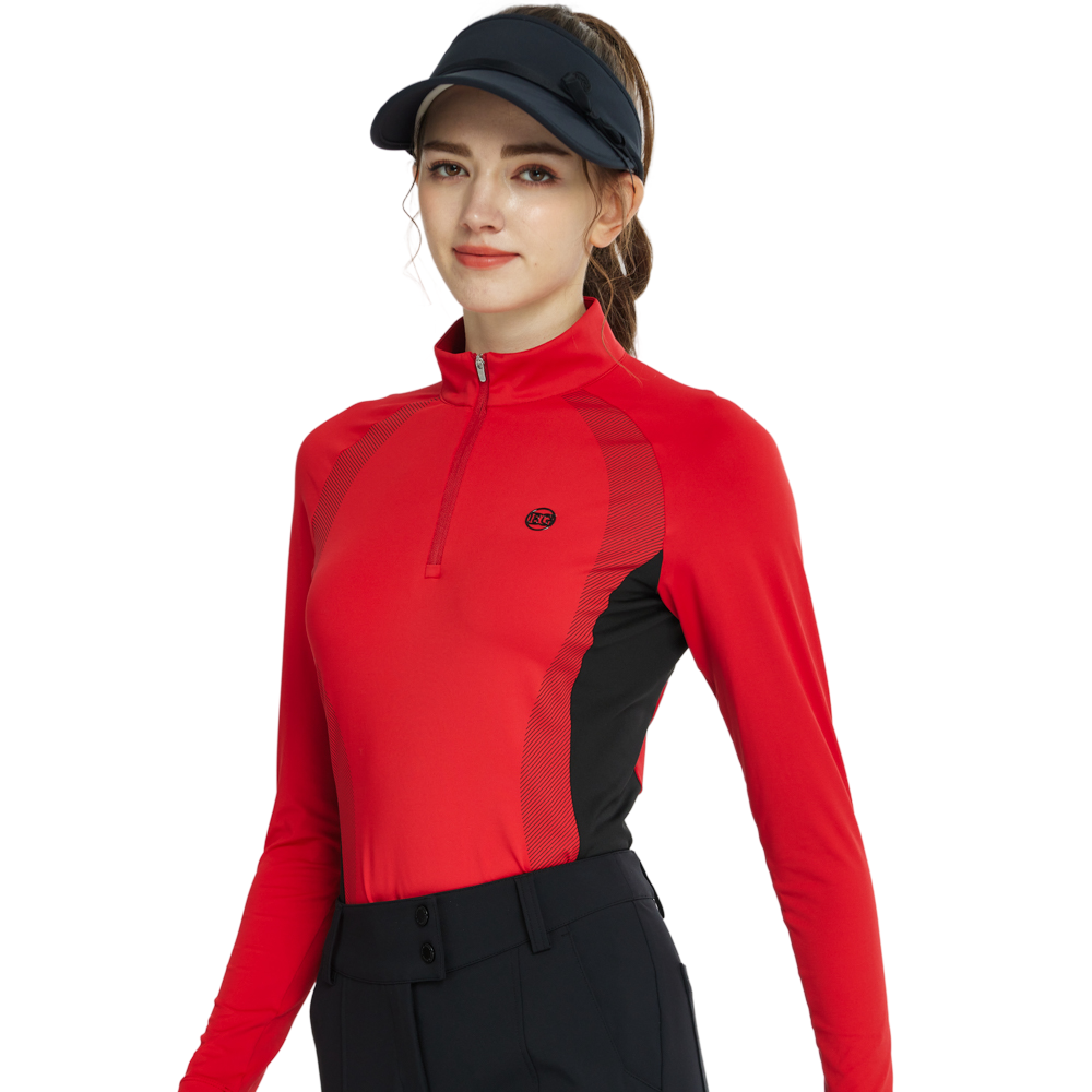 BLKTEE拉鍊立領拼色長袖上衣(紅)