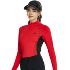 BLKTEE拉鍊立領拼色長袖上衣(紅)