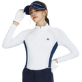 Zippered stand-up collar color-blocked long-sleeved top (white)