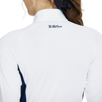 Zippered stand-up collar color-blocked long-sleeved top (white)