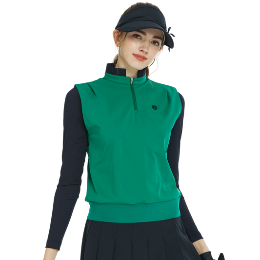 BLKTEE立領收腰長袖背心(綠)