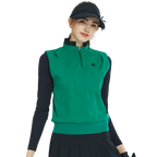 Stand-up collar, fitted waist, long-sleeved vest (green)