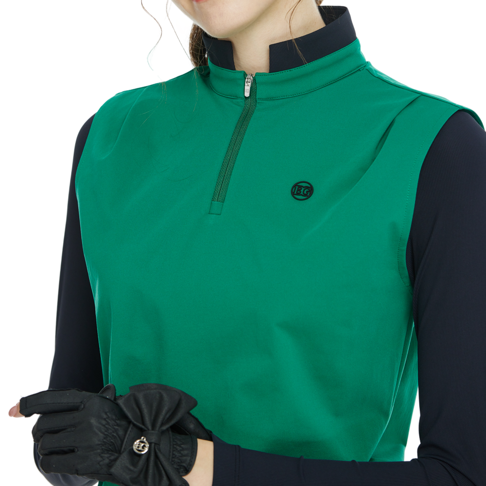 Stand-up collar, fitted waist, long-sleeved vest (green)
