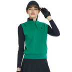 Stand-up collar, fitted waist, long-sleeved vest (green)