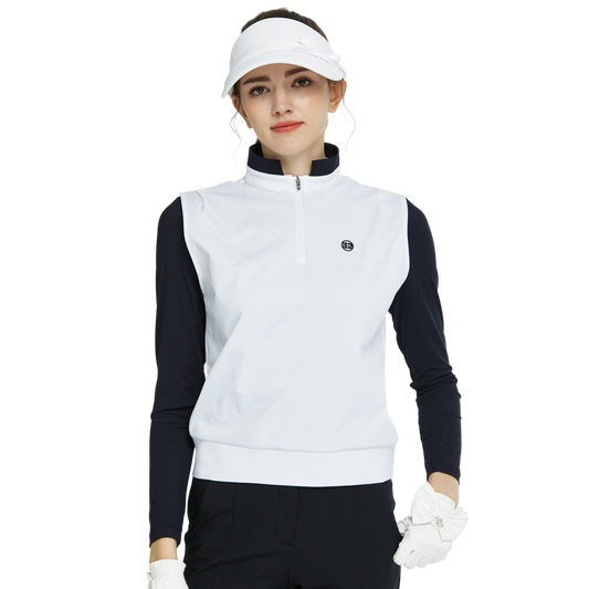 BLKTEE立領收腰長袖背心(白)