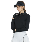 BLKTEE翻領燙鑽長袖上衣(黑)