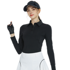 BLKTEE翻領燙鑽長袖上衣(黑)