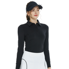 BLKTEE翻領燙鑽長袖上衣(黑)