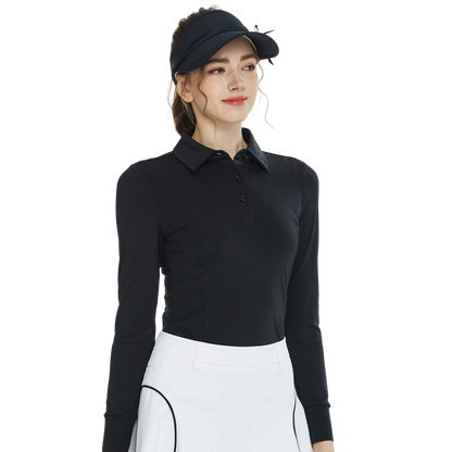 BLKTEE翻領燙鑽長袖上衣(黑)