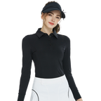 BLKTEE翻領燙鑽長袖上衣(黑)