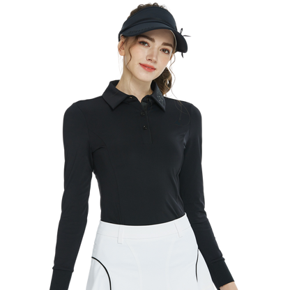 BLKTEE翻領燙鑽長袖上衣(黑)