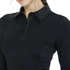 BLKTEE翻領燙鑽長袖上衣(黑)