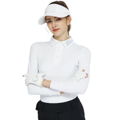 BLKTEE翻領燙鑽長袖上衣(白)