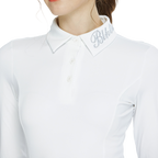 BLKTEE翻領燙鑽長袖上衣(白)