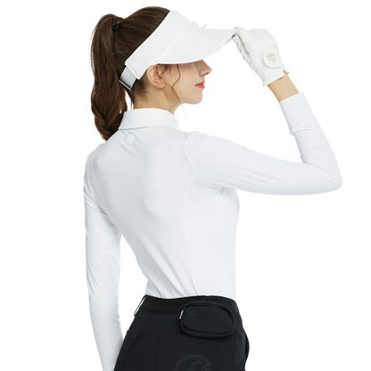 BLKTEE翻領燙鑽長袖上衣(白)